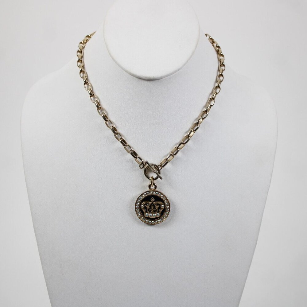 Tommassini Goldtone Black Enamal Rhinestones Crown 16" Necklace